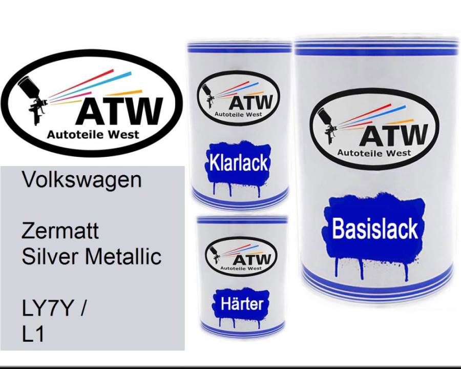 Volkswagen, Zermatt Silver Metallic, LY7Y / L1: 500ml Lackdose + 500ml Klarlack + 250ml Härter - Set, von ATW Autoteile West.